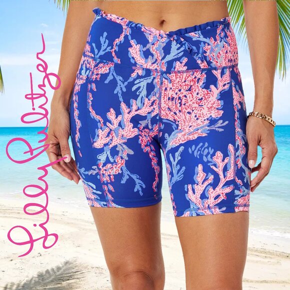 Lilly Pulitzer Weekend High-Rise Ruffle Shorts Borealis Blue Swim On Over - Picture 1 of 8